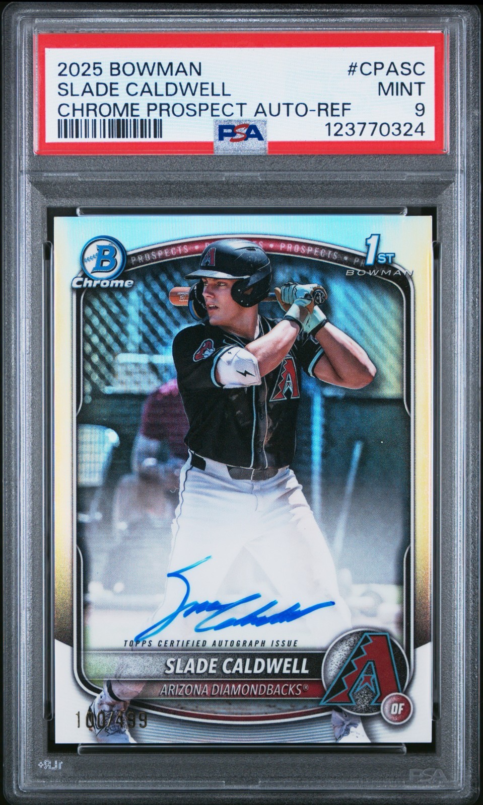 2025 Bowman Chrome Slade Caldwell 1st Bowman Refractor Auto /499 PSA 9