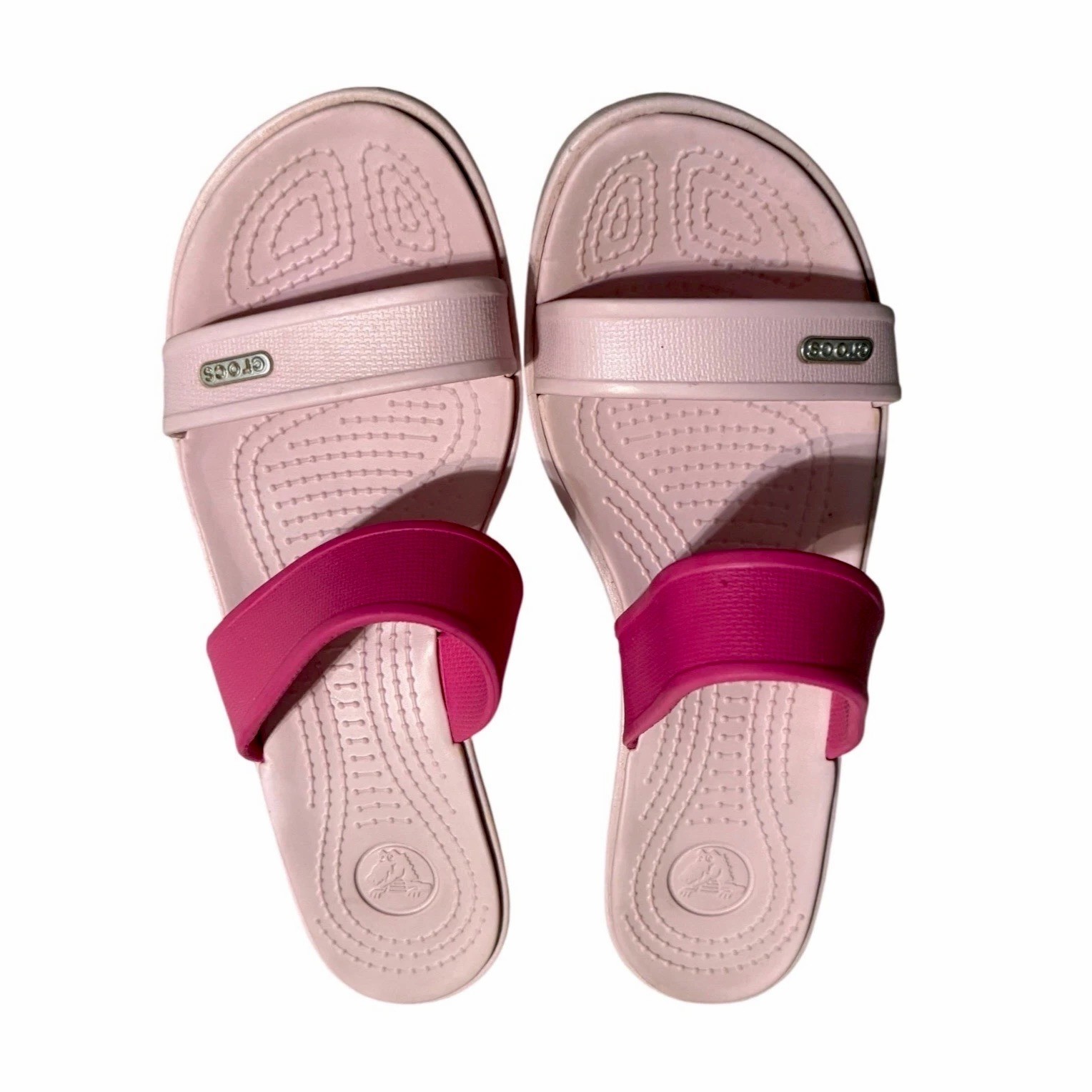Crocs Womens Pink Two Strap Wedge Slide Sandals Size 9 Lightweight Casual