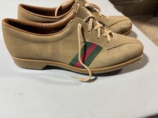 Women s Vintage Bowling Shoes Beige With Green And Red Stripes EUC