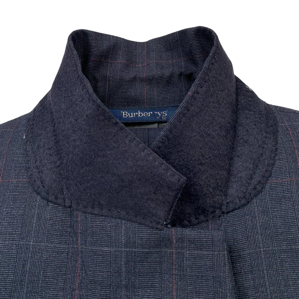 VTG 39 R Burberry Charcoal Grey Windowpane Plaid Classic Cut Wool Suit Made USA - Image 4 of 4