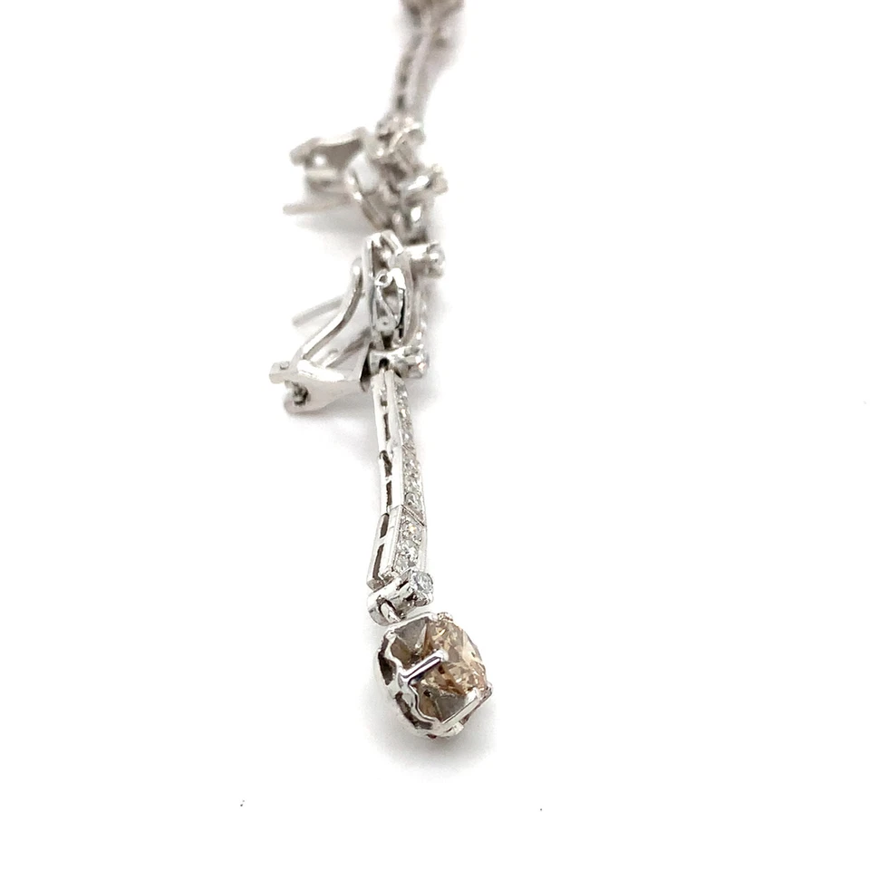 18K 白金 2 克拉欧洲切割棕色钻石带 1 克拉单切吊坠耳环 — 第 3/4 张图片