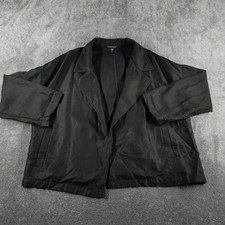 Eileen Fisher Jacket Womens Large Black Linen Blend Coat Boho Open