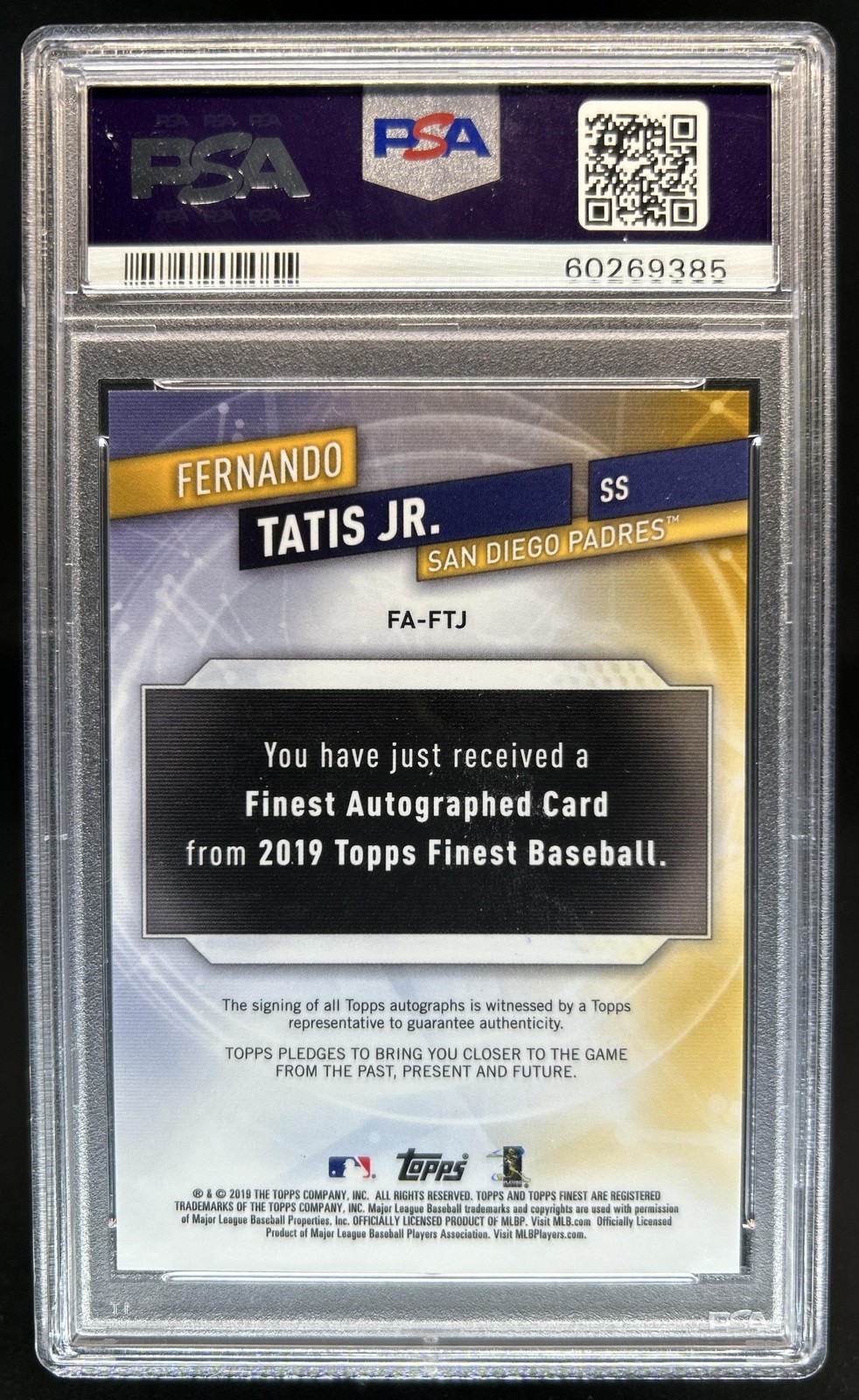 2019 Topps Finest Fernando Tatis Jr. Auto Refractor Green RC #/99 Padres PSA 9 view 2