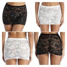 Women's Underskirt See Through Lace Mesh Mini Skirt Lingerie Nightwear Skirt