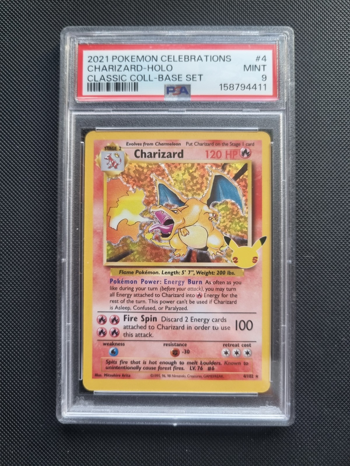 Pokemon Charizard 4/102 Celebrations: Classic Collection Holo PSA 9