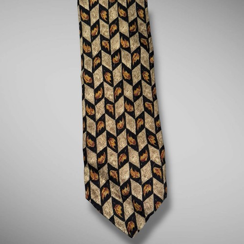 Canali Neck Tie Black Gold Bronze Leaf Autumn Fall 55x3.5 Silk Italy - Picture 6 of 9