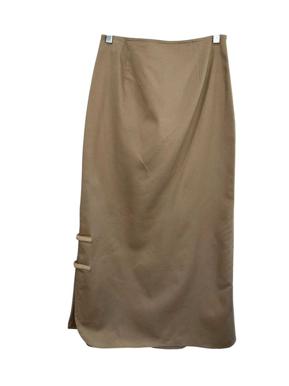 Together Womens Tan Flared Midi Skirt W/ Side Buckles & Back Pocket Size 4 100%