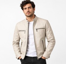 Stylish Men's Beige Casual Jacket with Stand Up Collar