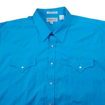 Vtg Sheplers Pearl Snap Shirt Sz 19/4X Tall Turquoise Western Rockabilly Cowboy 