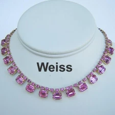 WEISS Flamingo / Carnation PINK RECTANGLE RHINESTONES Shimmering NECKLACE