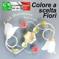PLAFONIERA IN FERRO BATTUTO 2 LUCI AVORIO ORO LAMPADARIO FIORI ROSA ORO Sogno