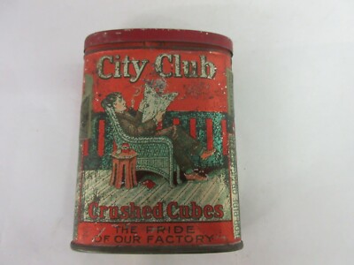 VINTAGE ADVERTISING EMPTY CITY CLUB SMALL VERTICAL POCKET TOBACCO TIN 215-H 