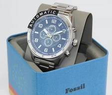 NEW AUTHENTIC AUTOMATIC FOSSIL BROX SILVER BLUE SKELETON CHRONO BQ2669 MEN WATCH