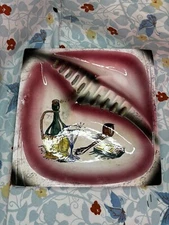 VTG Ashtray 1950’s MCM Ceramic Hand Painted Pipe & Wine Theme Midcentury Modern
