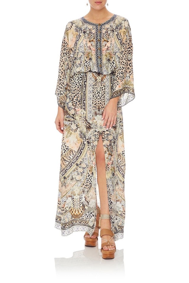 Camilla Split Pocket Dress Kaftan Maxi Floral Size XS Leopard Print Floral