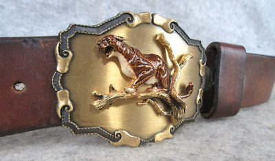 Vintage 1977-1978 Raintree Wide Leather Belt & Mountain Lion