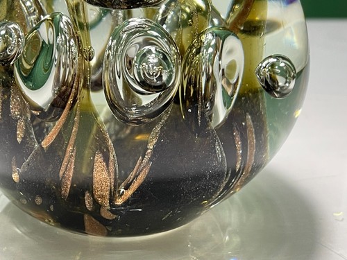 LARGE MURANO STYLE BROWN & COPPER WISPS & BUBBLES TEARDROP ART GLASS PAPERWEIGHT - Picture 9 of 11