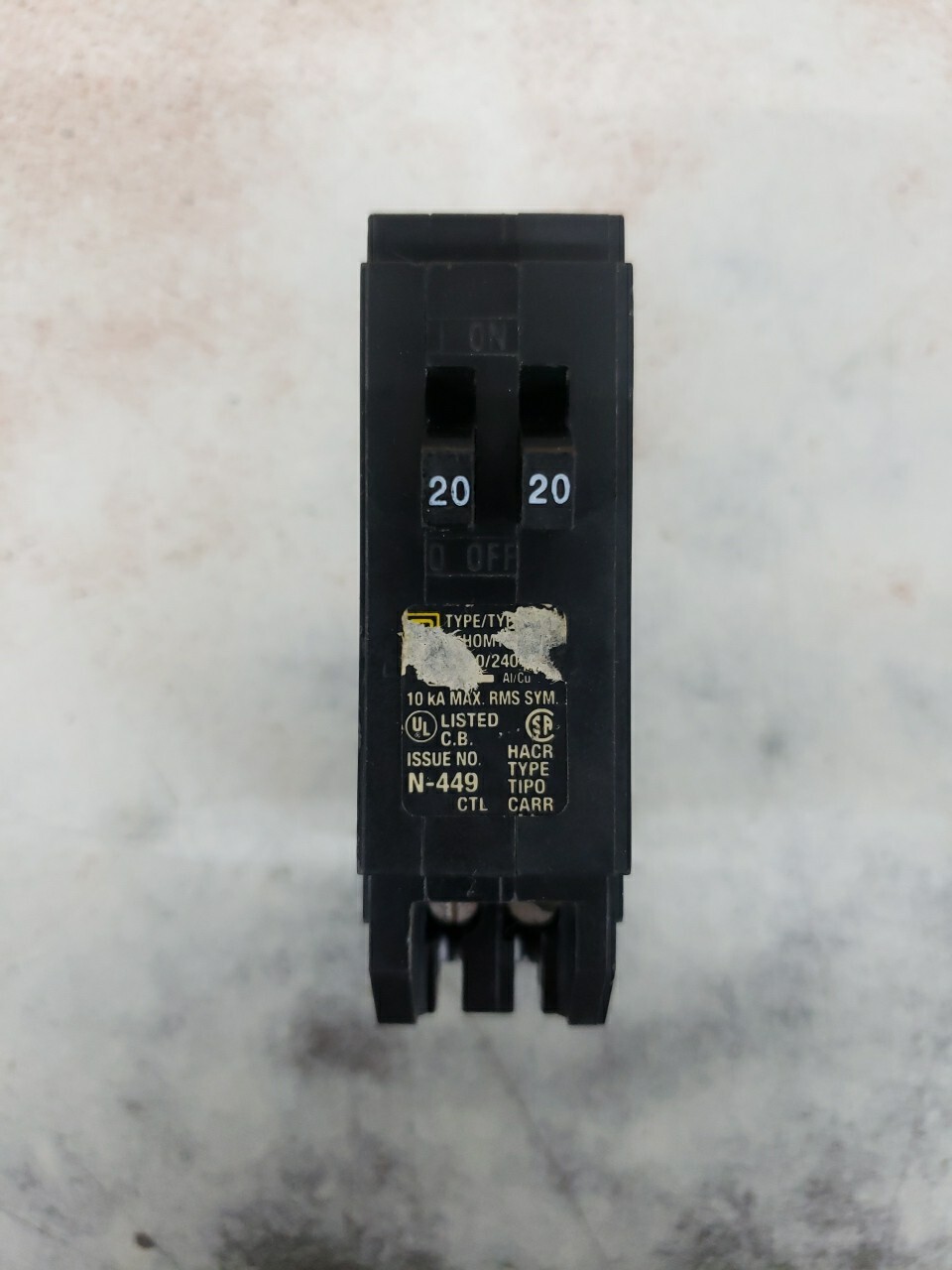 Square D HOM2020 HOMT2020 20 Amp 1-Pole 120V Circuit Breaker W# Chipped
