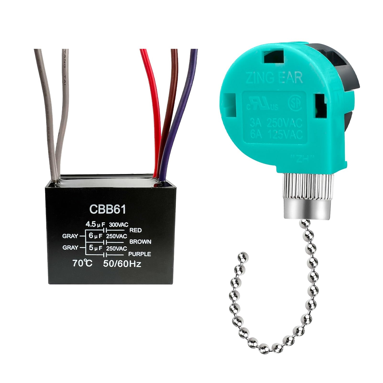 3 Speed Ceiling Fan Pull Chain Switch with 4.5uf CBB61 Capacitor 4 Wire-image