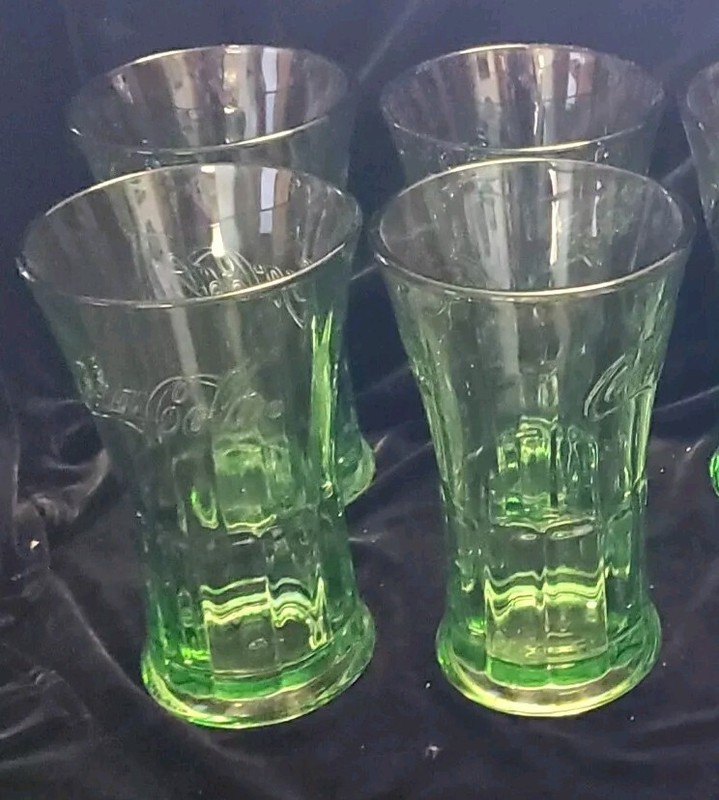 8 Vintage Libby Green Glass Coca-Cola Flared Heavy Weight 16 oz Tumblers Coke