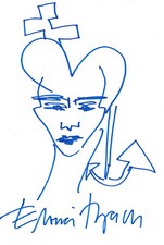Elvira Bach autograph with drawing signed A4 index card