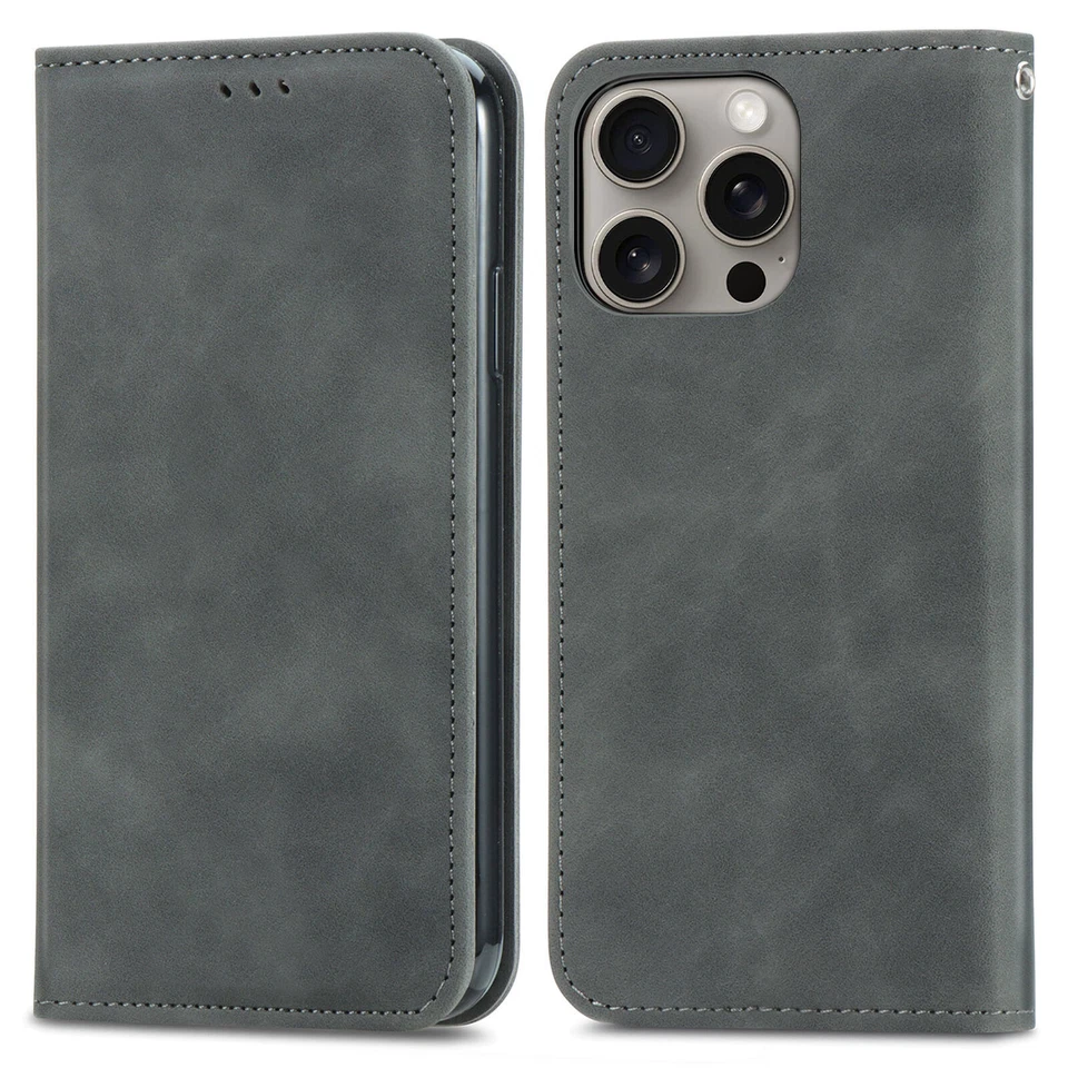 Skin Gray Wallet Phone Case For iPhone Huawei Samsung TCL ZTE Sony 1+ Moto Honor - Image 2 of 4