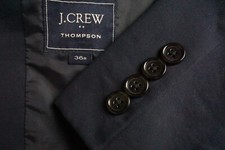 J. Crew Thompson Navy Blue Cotton Blend 2 Pc Suit Jacket Pants Sz 36R