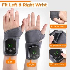 USB Rechargeable Heated Wrist Massager with Vibration Hand Brace for Pain Relief