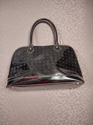 Arcadia patent leather dome embossed bowling bag purse women handbag black 