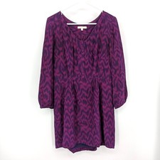 Eliot Madewell 100% Silk Long Sleeve Button Front Dress Purple Women's Size 6