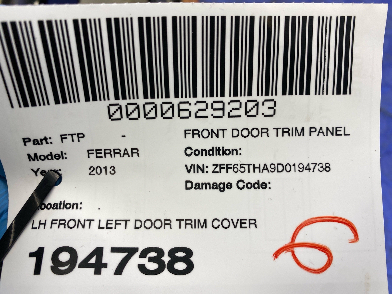2012 2013 2014 FERRARI CALIFORNIA FRONT LEFT DOOR TRIM COVER PANEL BEIGE *WEAR*