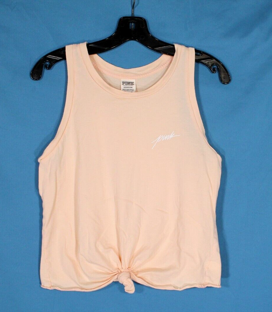 PINK VICTORIA'S SECRET Sleeveless JERSEY KNIT Raw Hem LOGO Active TANK TOP/TEE S