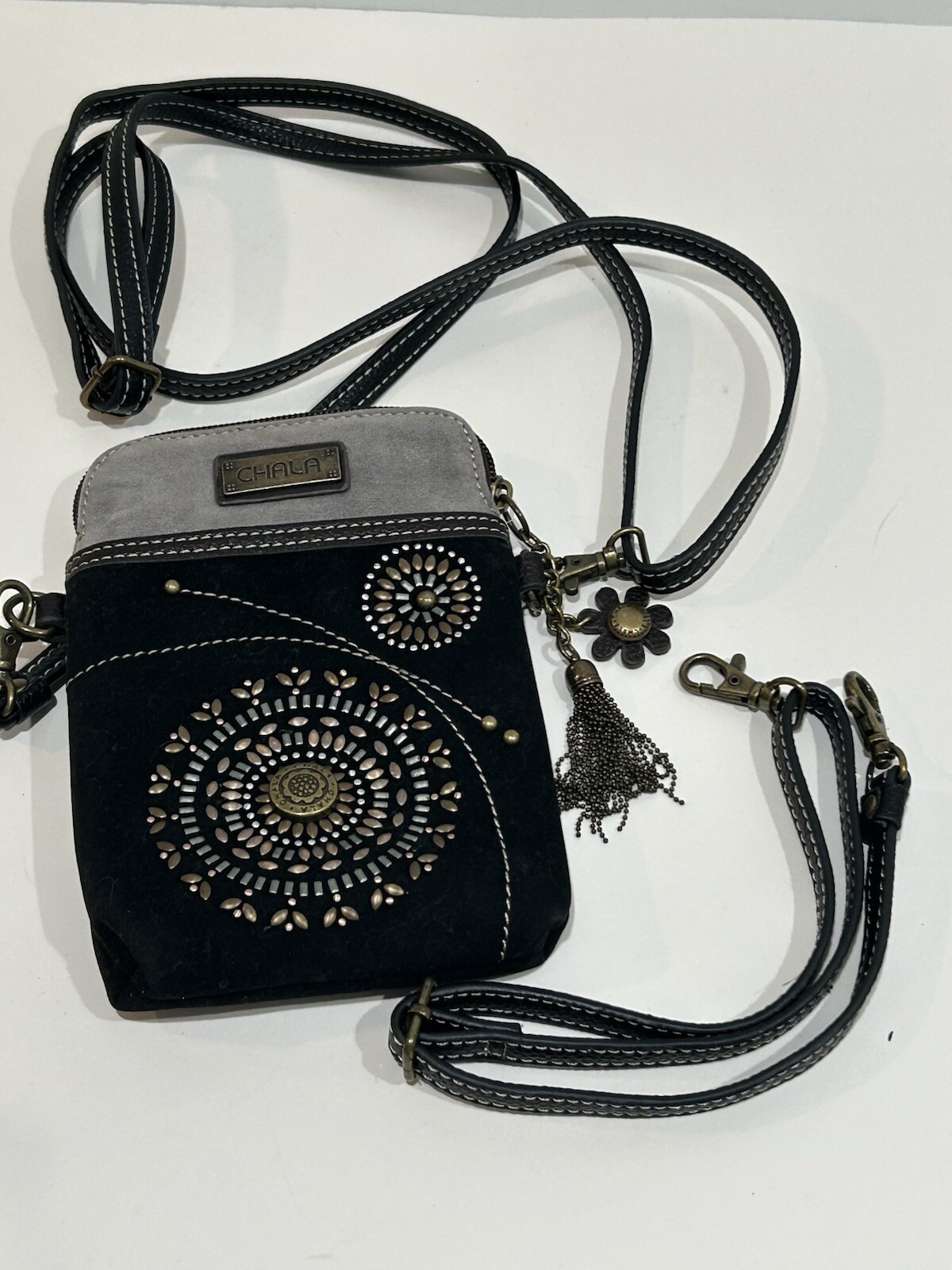 Black & Gray Studded Chala Crossbody Purse
