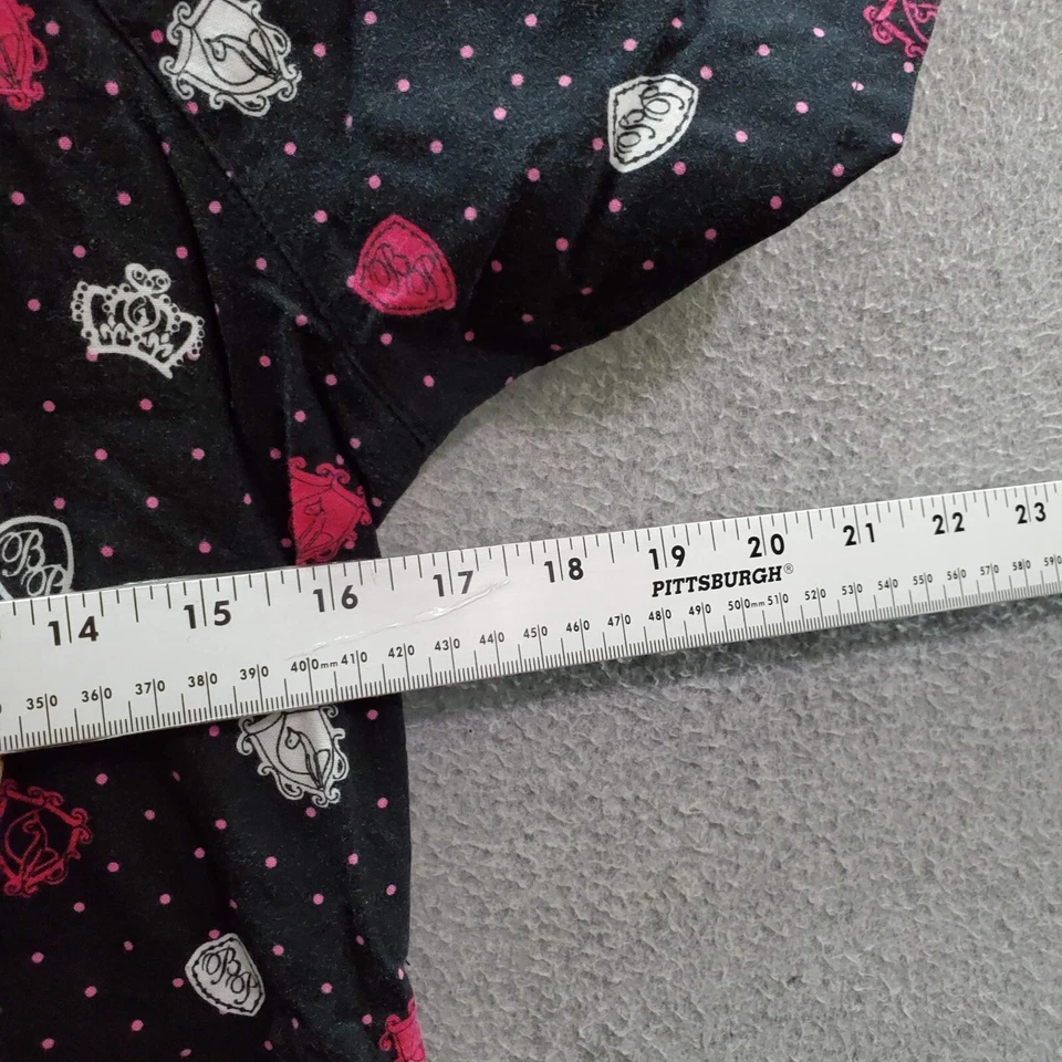 Baby Phat Women Scrub Top XS Black Polka Dots Crown Logo V Neck Short Sleeve - Image 4 of 4