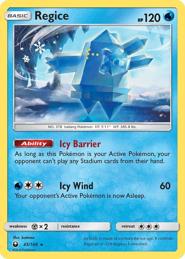 pokemon card regice Regice 45/168 Rare SM - Celestial Storm Pokemon TCG