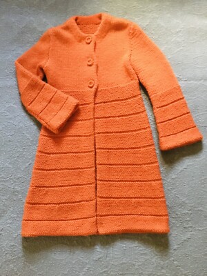 VTG Women s Hand Knit Cardigan Sweater Pumpkin Tangerine Orange Fall Winter S