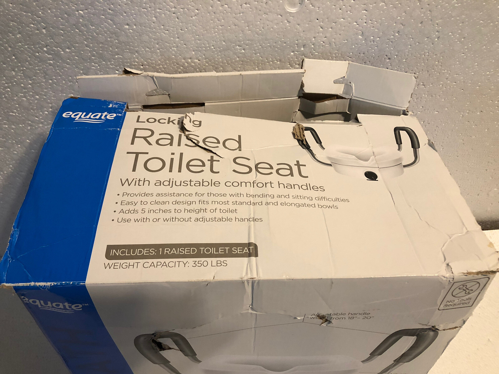 Equate Adjustable Locking Raised Toilet Seat with Handels White ( Box Is Torn) 681131015578 eBay