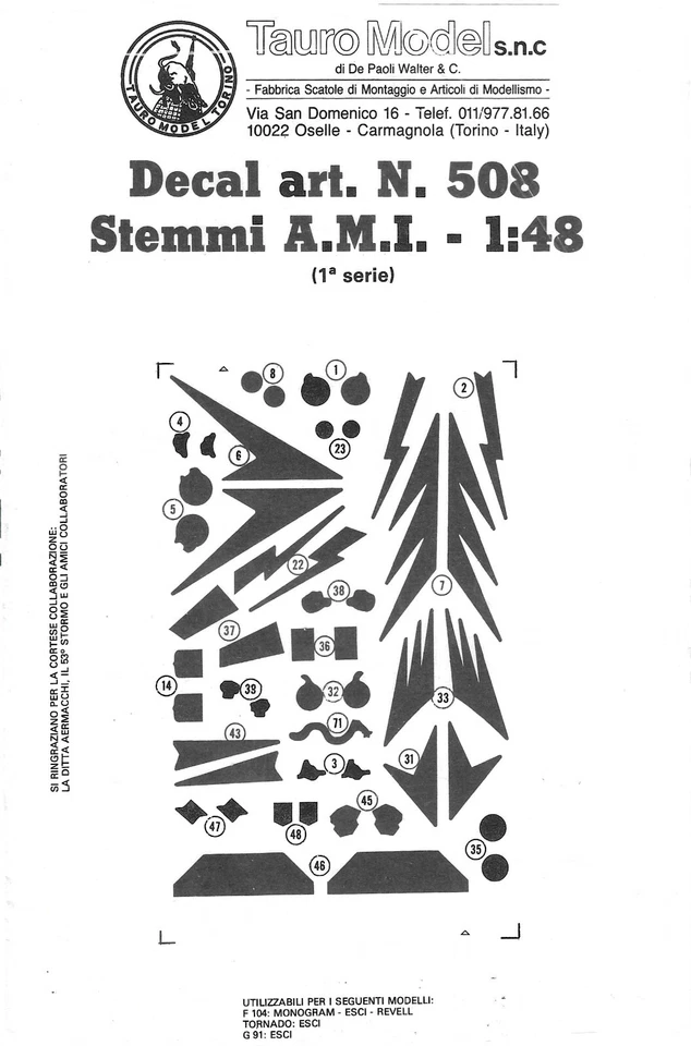 TAURO MODEL 48-508 - STEMMI A.M.I. (1° SERIE) - 1/48 DECAL - Immagine 2 di 2