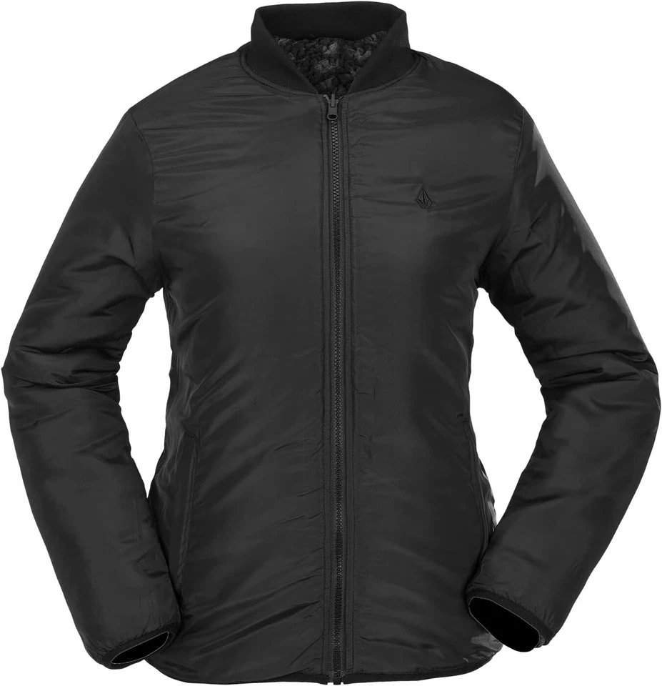 NEW VOLCOM WOMENS S SMALL REVERSIBLE POLAR SNOWBOARD JACKET BLACK GREY FLEECE - Image 3 of 4