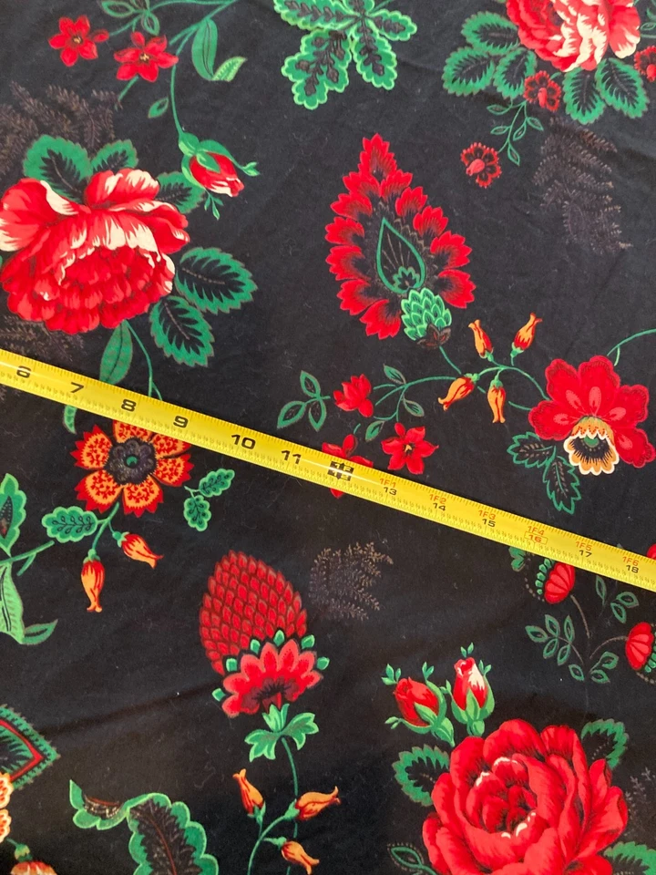 Vintage Red Flowers on Black Sewing Fabric 1.3 yds 40" Joan Kessler Concord - Image 3 of 4