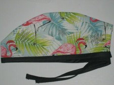 Surgical Scrub Hats caps  Flamingos in Santa Hats