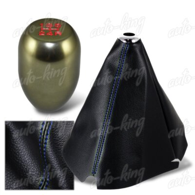 BLUE STITCH PVC LEATHER MANUAL MT SHIFT BOOT + TR TITANIUM 5-SPEED SHIFTER KNOB