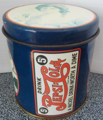 Vintage 1988 Pepsi Cola A Nickel Drink Worth A Dime Metal Tin Can With Lid 3.5