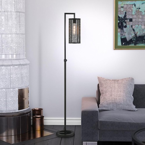 HomeRoots 69" Black Reading Floor Lamp with Black Drum Shade - Picture 6 of 8