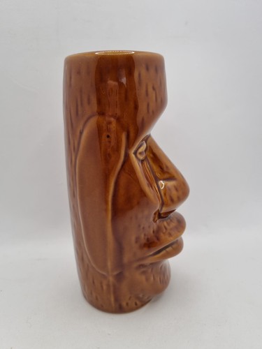 Brown Ceramic Tiki Mug Tribal Face Design Eastern Island Coctail Glass Rare VGC - Imagen 3 de 9