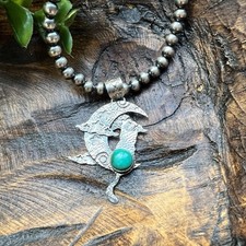 925 Sterling Silver Turquoise Cat and Moon Pendant