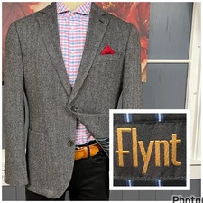 Flynt Soft Tweeded Blazer Jacket Sport Coat Mens 42R Wool Nylon Herringbone Gray