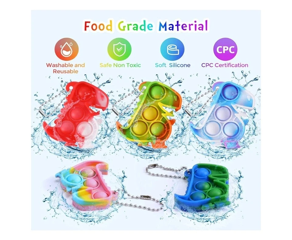 24 PIEZAS Favores de fiesta de dinosaurios para niños: llavero Dino Pop juguetes inquietos aula... Foto 2 de 3