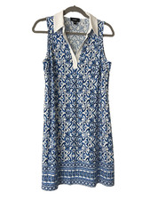 MSK Women's Blue Jersey-Knit Printed Collared Shift Dress Size S NWT