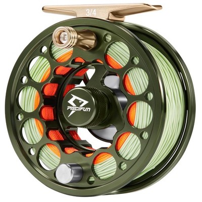 Fly Fishing Reel 3/4wt Olive Green Piscifun Sword Line Pre-Loaded CNC-Machined